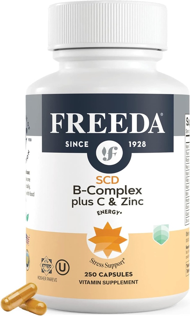 FREEDA B Kompleksi C & çinko ile Tamamlandı - SCD Yasal Vitamin B Kompleksi (B1, B2, B3, B6, B12) - 250 Vejetaryen Capsules, All Including SCD Diyet Takipçileri için Uygun, Günlük Sağlık Desteği