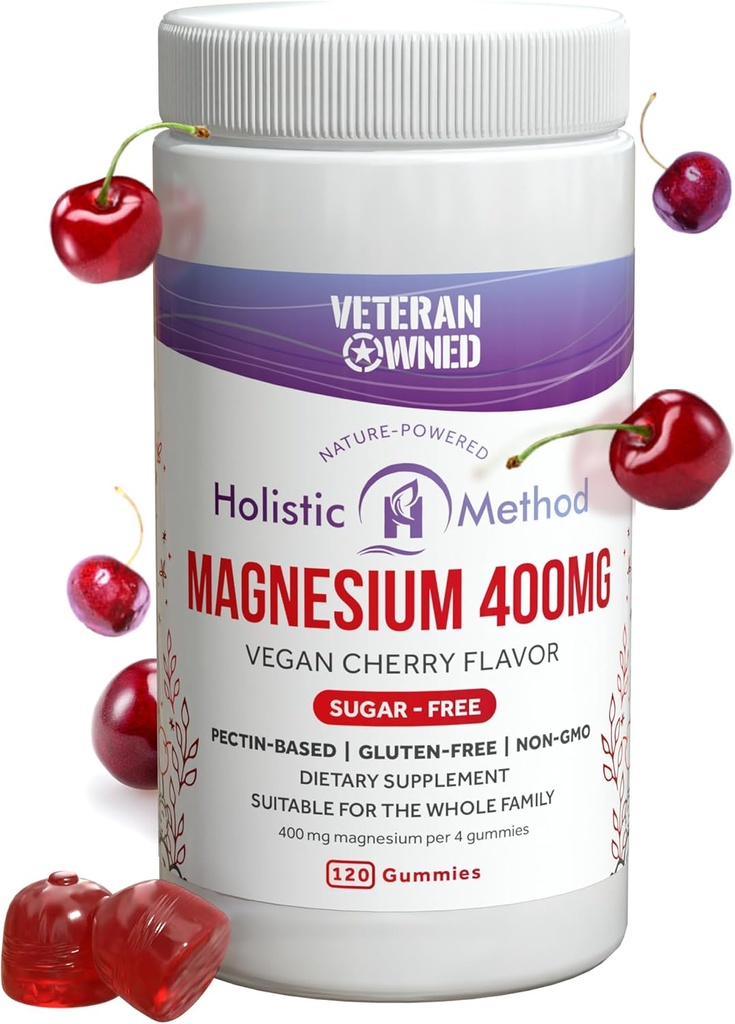 Magnezyum Citrate Gummies - Sugar-Free, Vegan and Non-GMO for Better Sleep and Relaxation - No Sugar Alkol - Magnezyum Supplement for Yetişkinler, Young and Kids - Cherry - 120 Chews