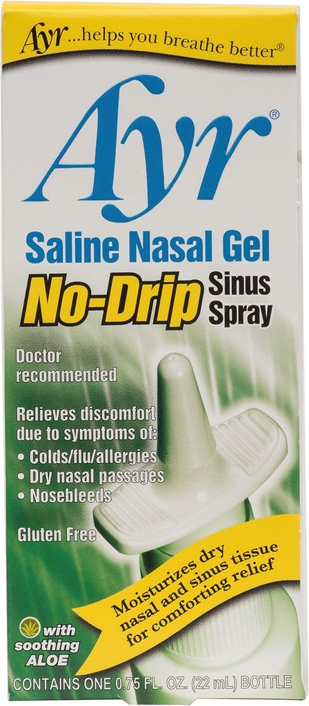Ayr Saline Nasal Gel No-drip Sinus Spray Με Καταπραϋντικό Aloe Vera, 0.75 Fl Oz Spray Bottle, (πακέτο του 1)