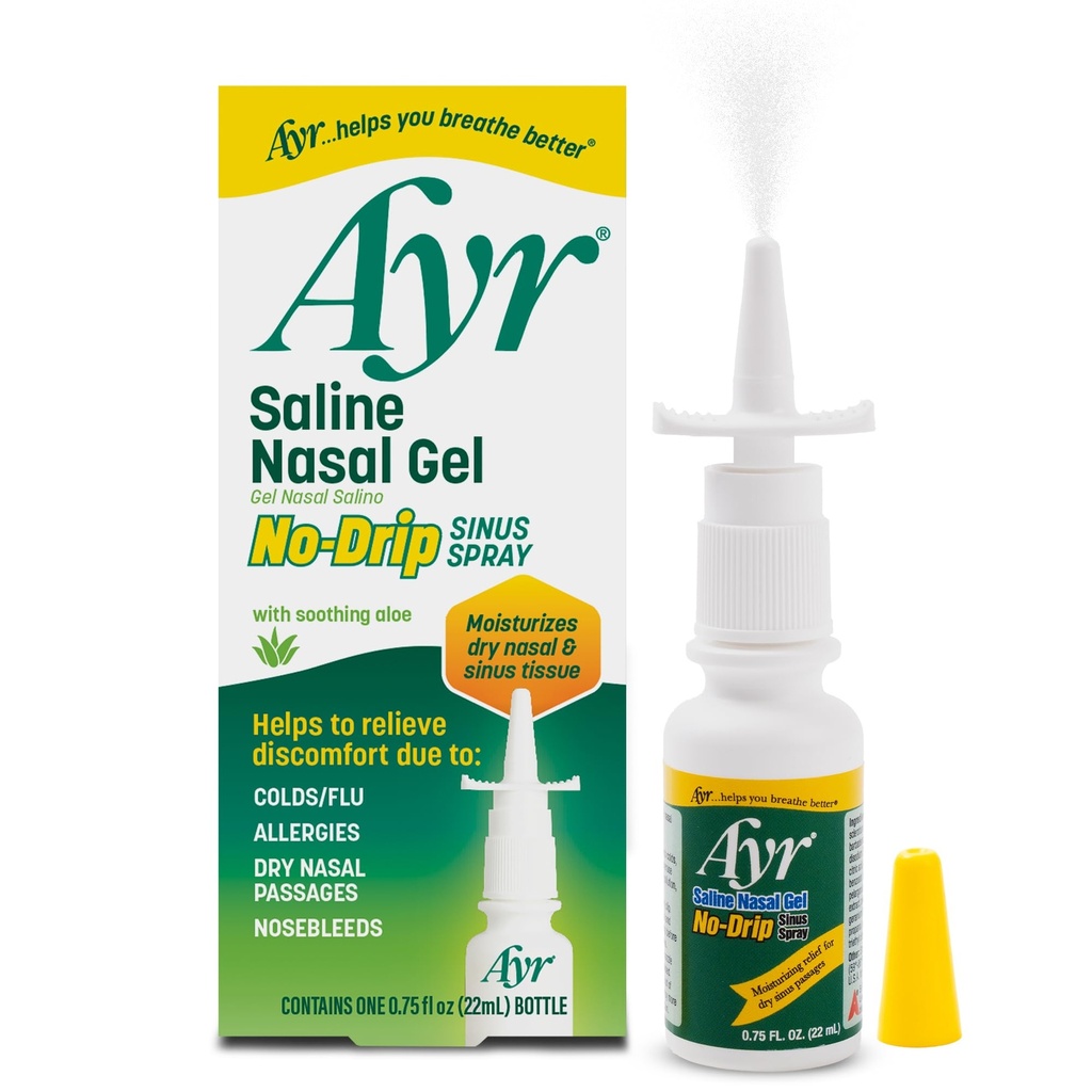 Ayr Saline Nasal Gel Soothing Aloe Vera ile Sinus Mix No-drip Sinus, 0.75 Fl Oz Sprey Şişe, (Pack of 1)