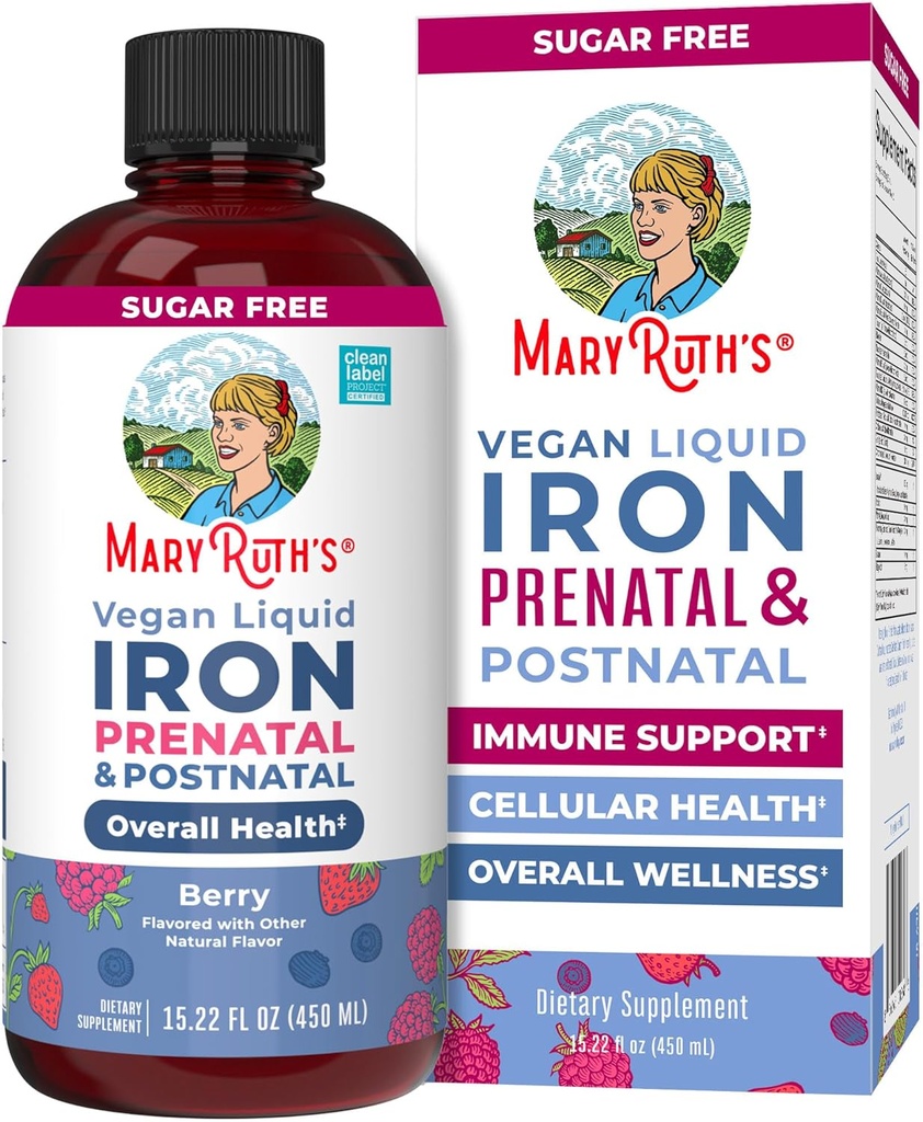 MaryRuth Organics | Liquid Iron Supplement Prenatal & Postnatal for Pregnant & Lactating | Iron Deficiency | Immune Support | Sugar/Gluten Free | Vegan | Non-GMO | 15.22 Fl Oz
