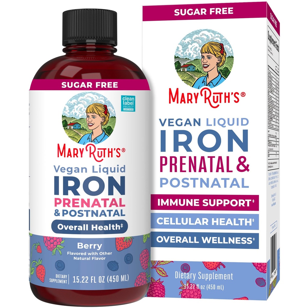 MaryRuth Organics | Sıvı Iron Supplement Prenatal & Postnatal for Hamile & Lactating | Iron Deficiency | Immune Support | Sugar/Gluten Free | Vegan | Non-GMO | 15.22 Fl Oz