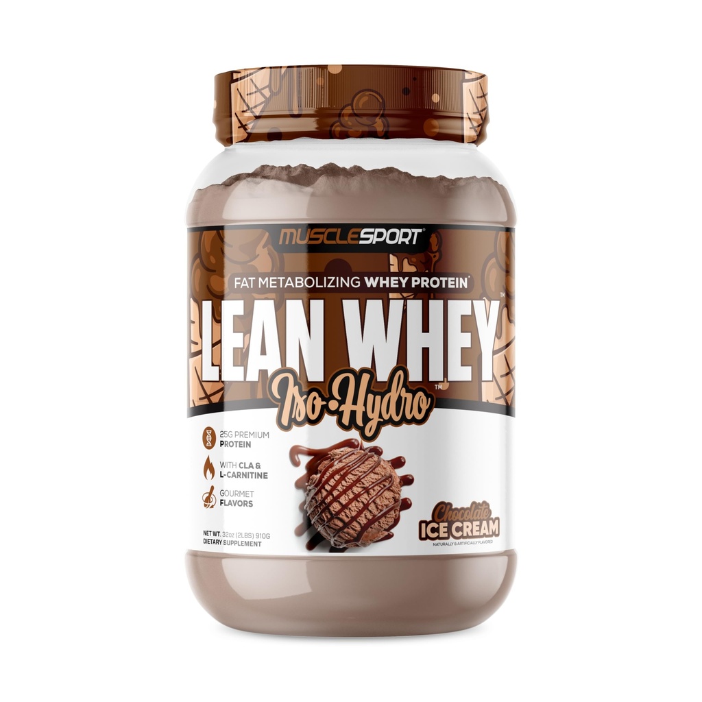 Musclesport Lean Whey RevolutionTM Protein Powder - Whey Protein Isolate - Χαμηλή θερμίδα, χαμηλή υδατανθράκη, χαμηλό λίπος, απίστευτη γεύση - 25g πρωτεΐνη ανά Scoop - 2lb παγωτό σοκολάτα