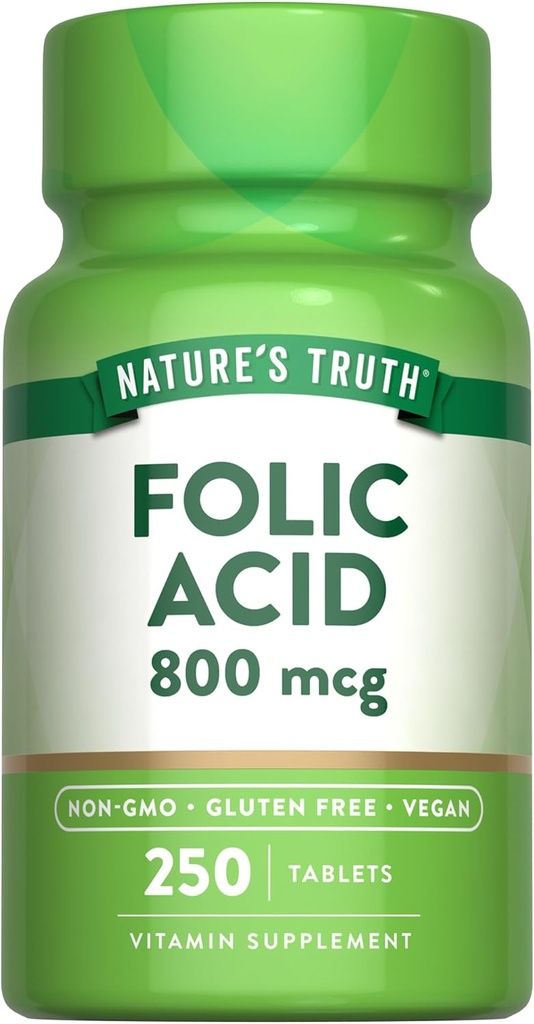 Nature's Truth Folic Acid | 800 mcg | 250 Tablet | Vegan, Non-GMO & Gluten Free Supplement Supplement