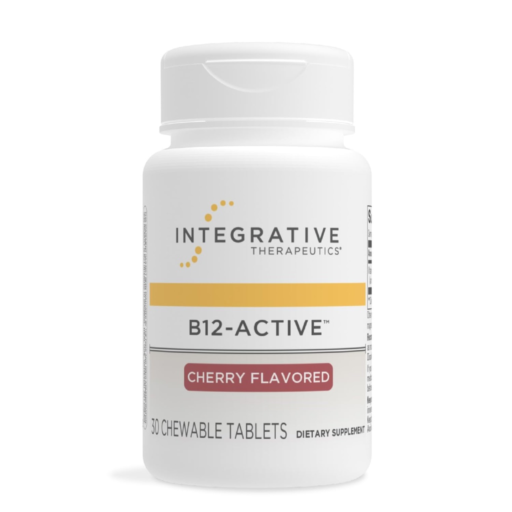 Ολοκληρωτικά Θεραπευτικά B12-Active - B12 συμπλήρωμα για την υποστήριξη νευρικών λειτουργιών* - Μασώμενα Υποστήριξη - Γαλακτοκομικά, Σόγια & Γλουτένη-Δωρεάν - Κεράσι Γεύση, 30 Μασώμενα Δισκία (30 Σερβιέτες)