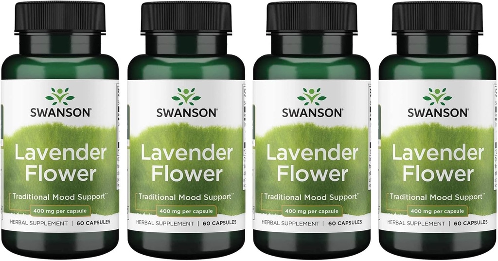 Swanson Lavender Flower - συμπλήρωμα βοτάνων Προώθηση παραδοσιακής υποστήριξης διάθεσης - Μπορεί να προωθήσει χαλάρωση & σταθερά νεύρα - (60 κάψουλες, 400mg το καθένα) 4 Συσκευασία