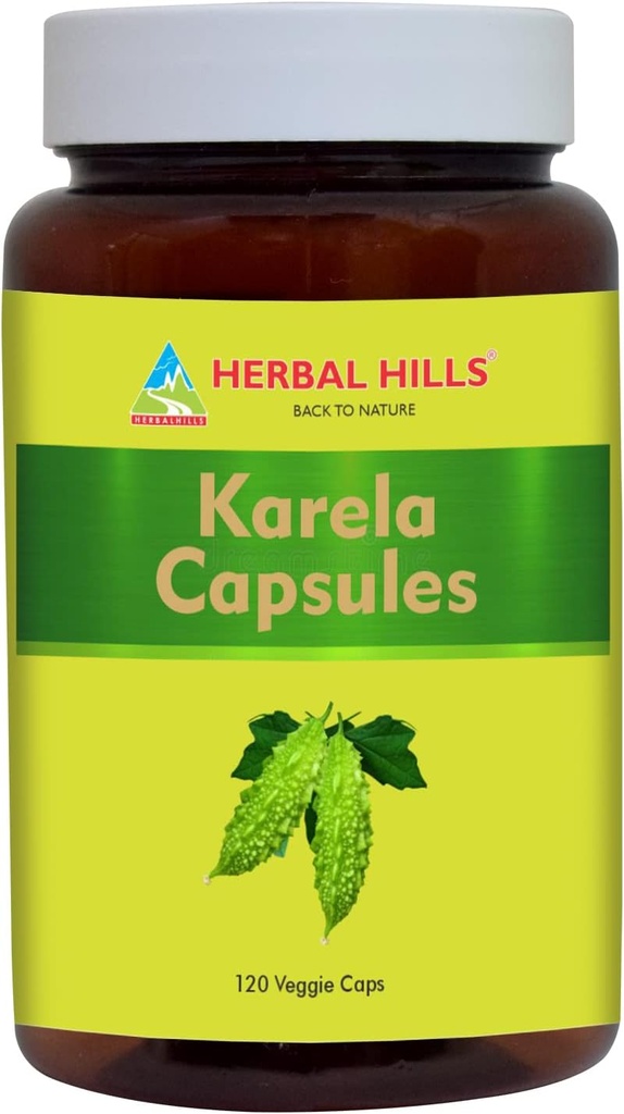 HERBAL HILLS Bitter Melon/Bitter Gourd/Karela Capsules (Momordica Charantia) | 120 Kont (900 mg) | Eye & Skin Health