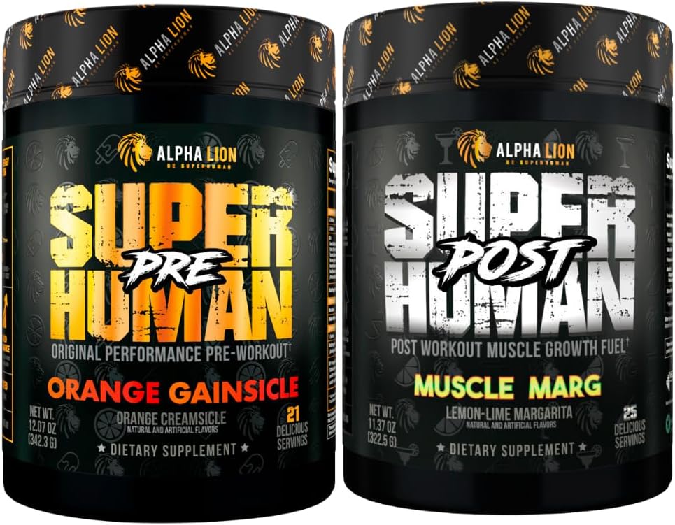 ALPHA LION Superhuman Pre Workout Toz & Post Workout Recovery Sche, Sustained Energy & Focus + Lean Muscle Growth, Strength & Volume (Hulk Juice & Winy Smith Apple)