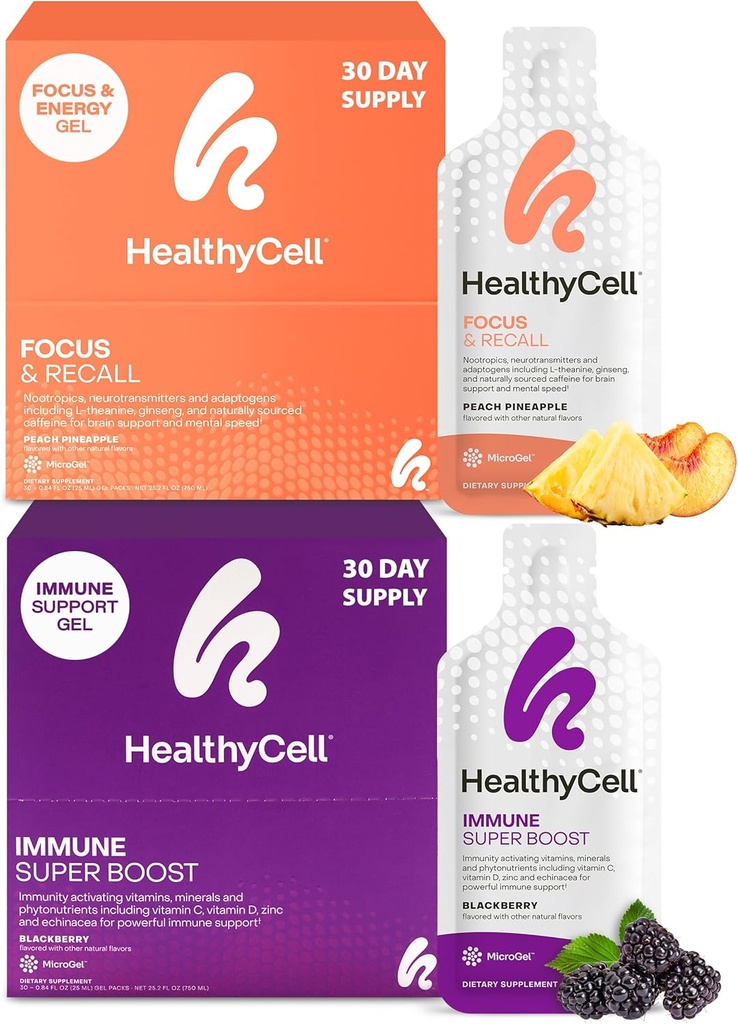 Healthycell Focus & Remember συμπλήρωμα εγκεφάλου για τη μνήμη & Focus + ανοσοποιητικό συμπλήρωμα Super Boost Bundle