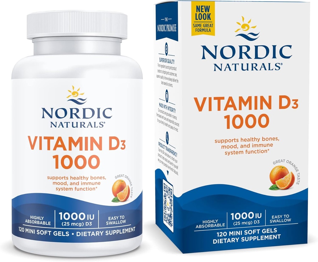 Nordic Naturals Vitamin D3 1000, Orange - 120 Mini Soft Gels - 1000 IU Vitamin D3 - Sağlıklı Bones, Mood & Immune System Function - Non-GMO - 120 Hizmet