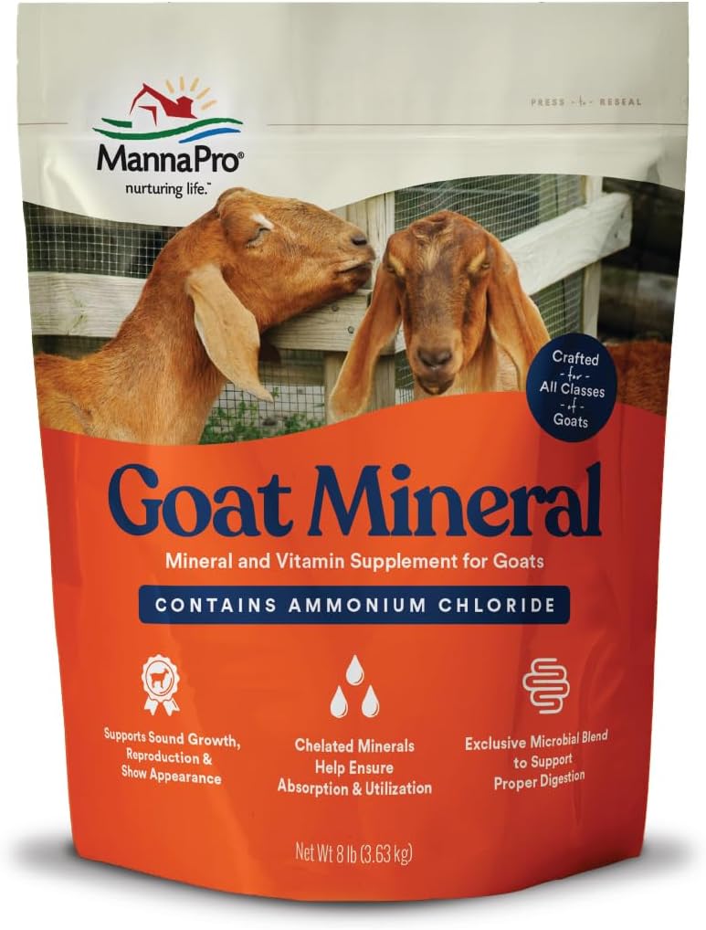 Manna Pro Goat Mineral Supplement, Essential Vitamins & Minerals for Growth & Development, Περιλαμβάνει Χλωριούχο αμμώνιο & Μικροβιακό Blend για την Digestive Health, 8 lbs