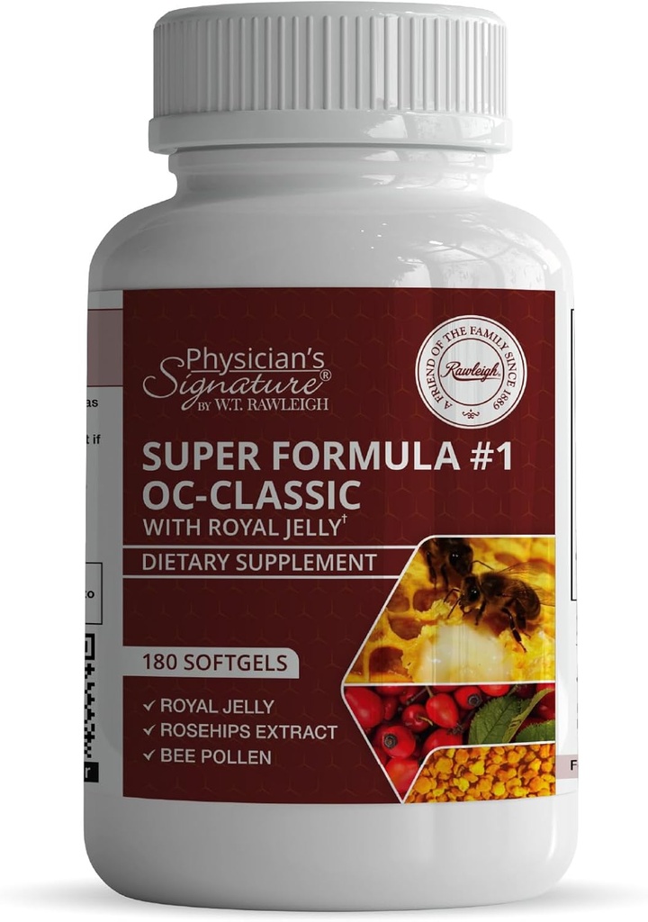 Rawleigh Super Formula No.1 OC-Classic: Royal Jelly & Bee Pollen Rosehips ile birleştirilmiş 180 Softgels, Alpha dudak asit, & Vitamin B12, Non-GMO Supplement for Heart Health & Immune Support
