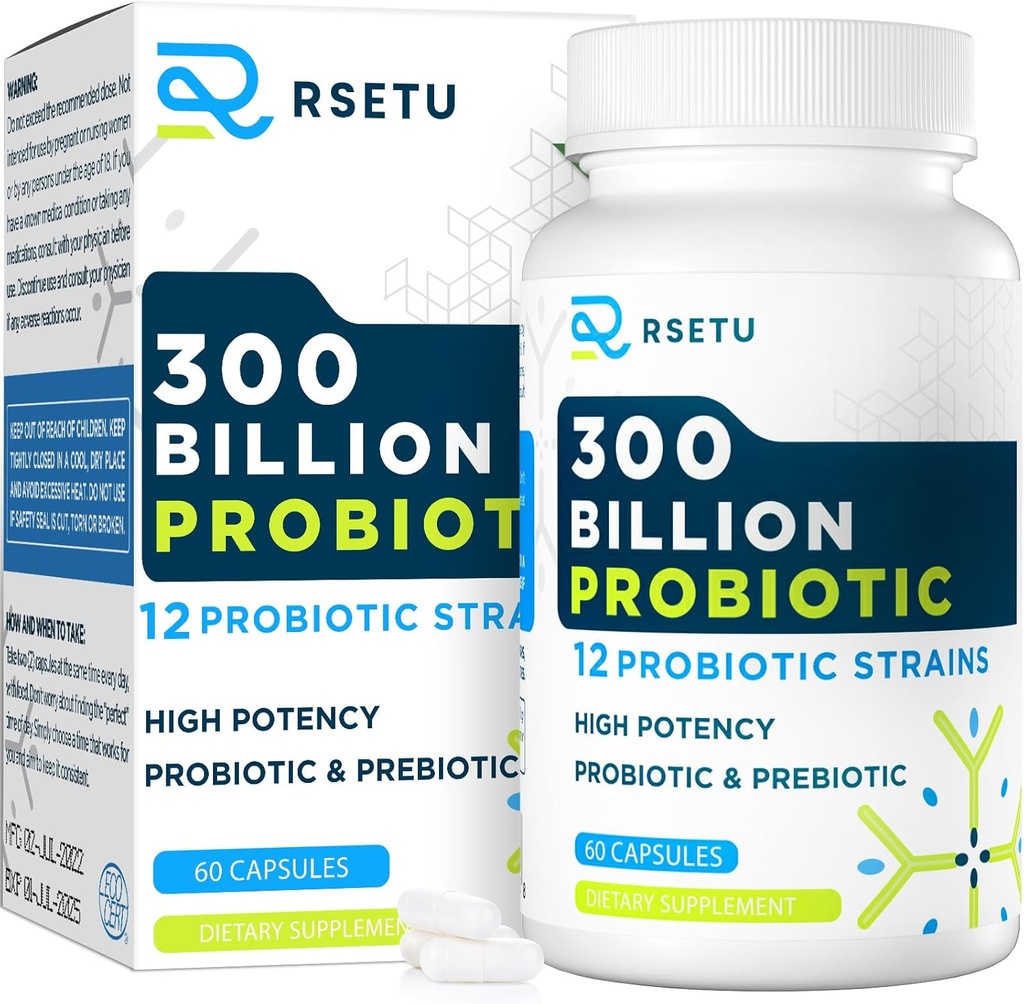 Kadınlar için Probiyotikler: 300 milyar CFU Probiyotik Yüksek Potency + 12 Strains Organik Probiyotikler Prebiyotiks, Daily Probiyotik Supplement for Digestive, Gut, Immune and Bloating Health, 60 Capsules
