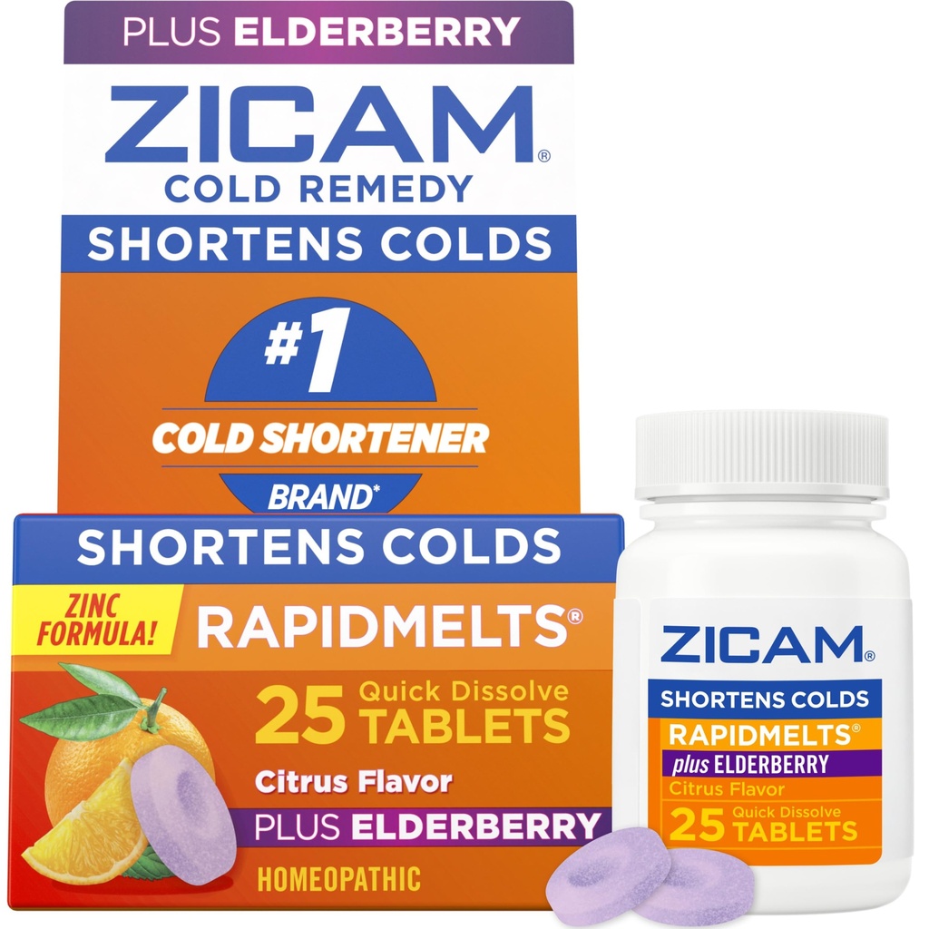 Zicam Cold Remedy çinko RapidMelts, Elderberry Citrus Flavor, Homeopathic, Cold Shorting Medicine, Shortens Cold Duration, 25 Count