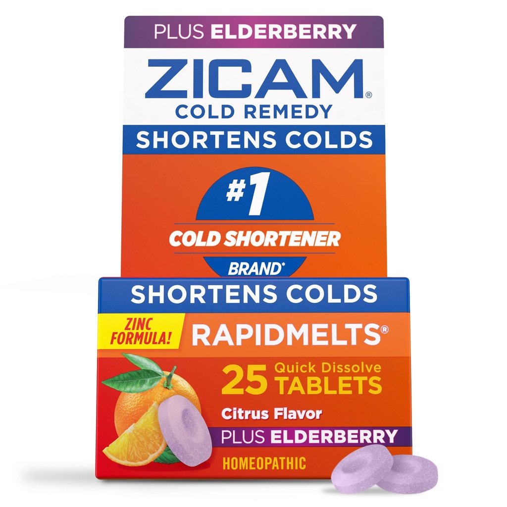 Zicam Cold Remedy çinko RapidMelts, Elderberry Citrus Flavor, Homeopathic, Cold Shorting Medicine, Shortens Cold Duration, 25 Count