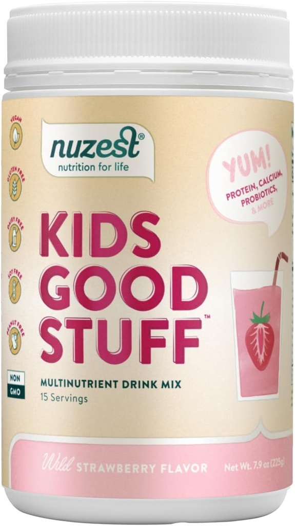 Nuzest - Çocuklar İyi Şeyler - Vegan Smoothie Mix - Vahşi Strawberry - Multivitamin Beslenme Supplement Protein Shake - Süt Free - Büyüme ve Kalkınmayı Destek - 225g / 7.9 oz (15 hizmet)