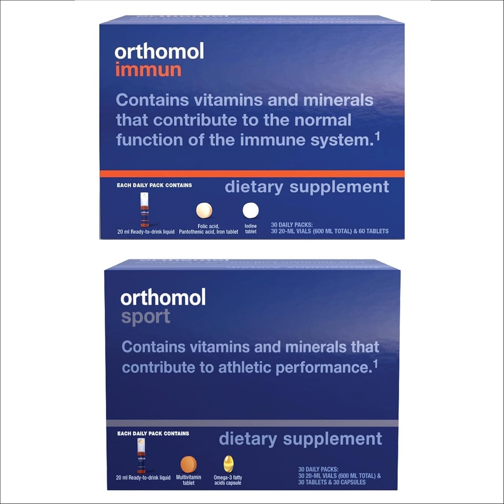 Orthomol Immun & Sport Vials, Spor Beslenme ve Immune Support Supplements, 30-Day Supply Supplements