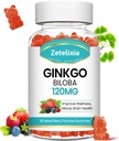 Kadınlar ve Erkekler için Ginkgo Biloba Gummies, Brain Supplement Daha İyi Mood ve Focus, Vegan Karma Berry Flavor 60 Count