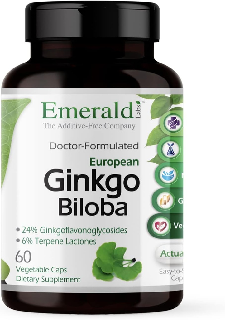 EMERALD LABSinkgo Biloba Ekstra - Beyin Sağlığı Tamamı - Antioksi ve Enerji Desteği - 60 Sebze Kapsülleri (30 Günlük Supply)