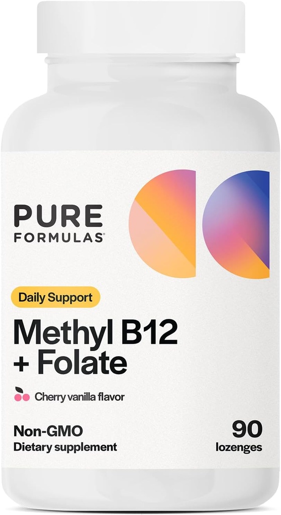 SafFormulas Me12 + Folate Supplement, 1000 mcg of Me12 Supplement, 665 mcg of Folate, Cherry Vanilla Flavor, Metilated Vitamin B 12 - Non-GMO, 90 Lozenges