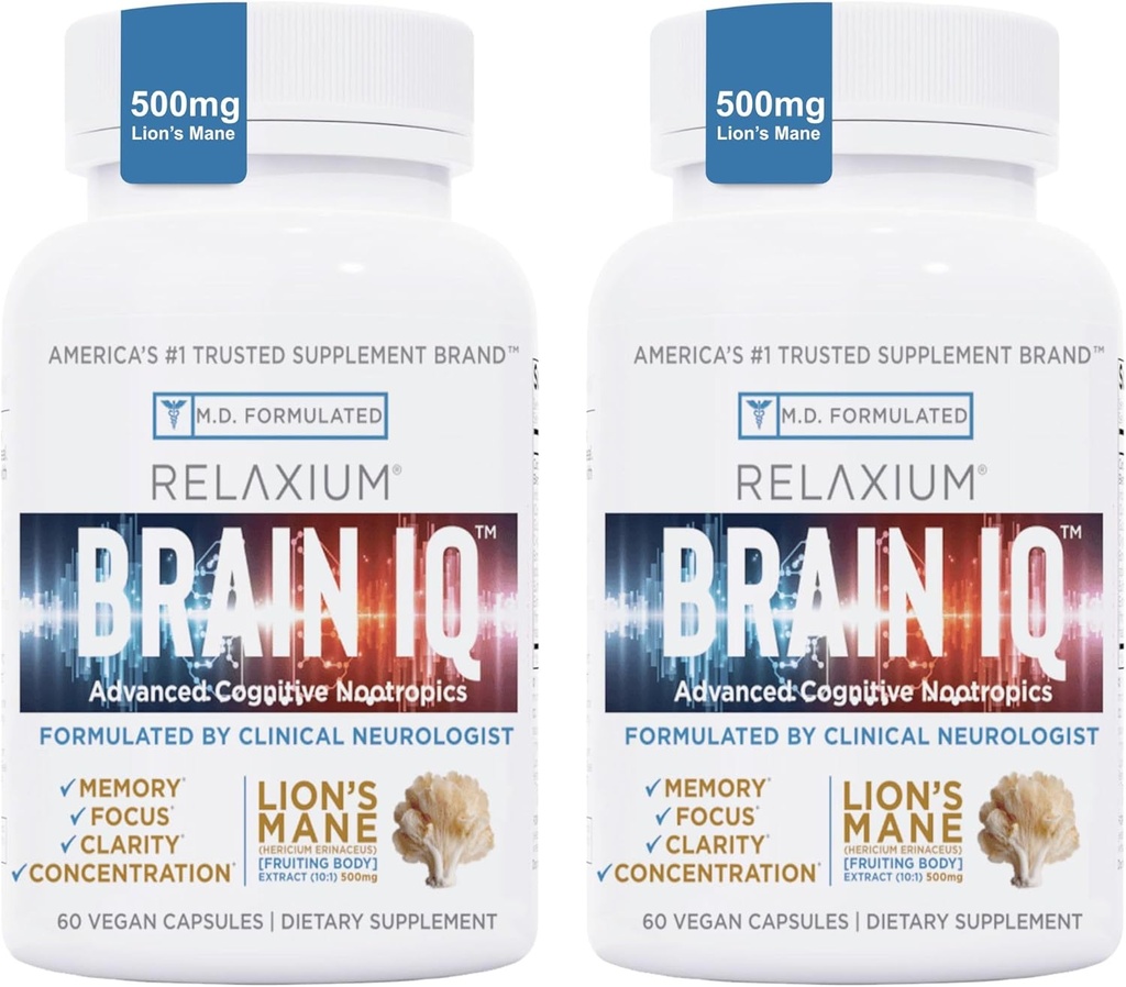 BrainIQ Nootropic Brain Supplements for Memory and Focus | Memory Supplement for Brain Health | Bilişsel Tamam & Memory Pill with Lion's Mane, L-threonine & Coffee Extract - 60 Count (Pack of 2)