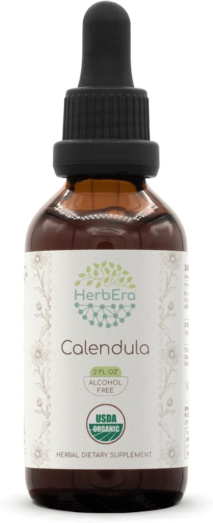 HerbEra Calendula B60 USDA Organic Tincture | Alcohol-Free Extract, High-Potency Herbal Drops | Certified Organic Calendula (Calendula Officinalis) Dried Flower (2 oz)