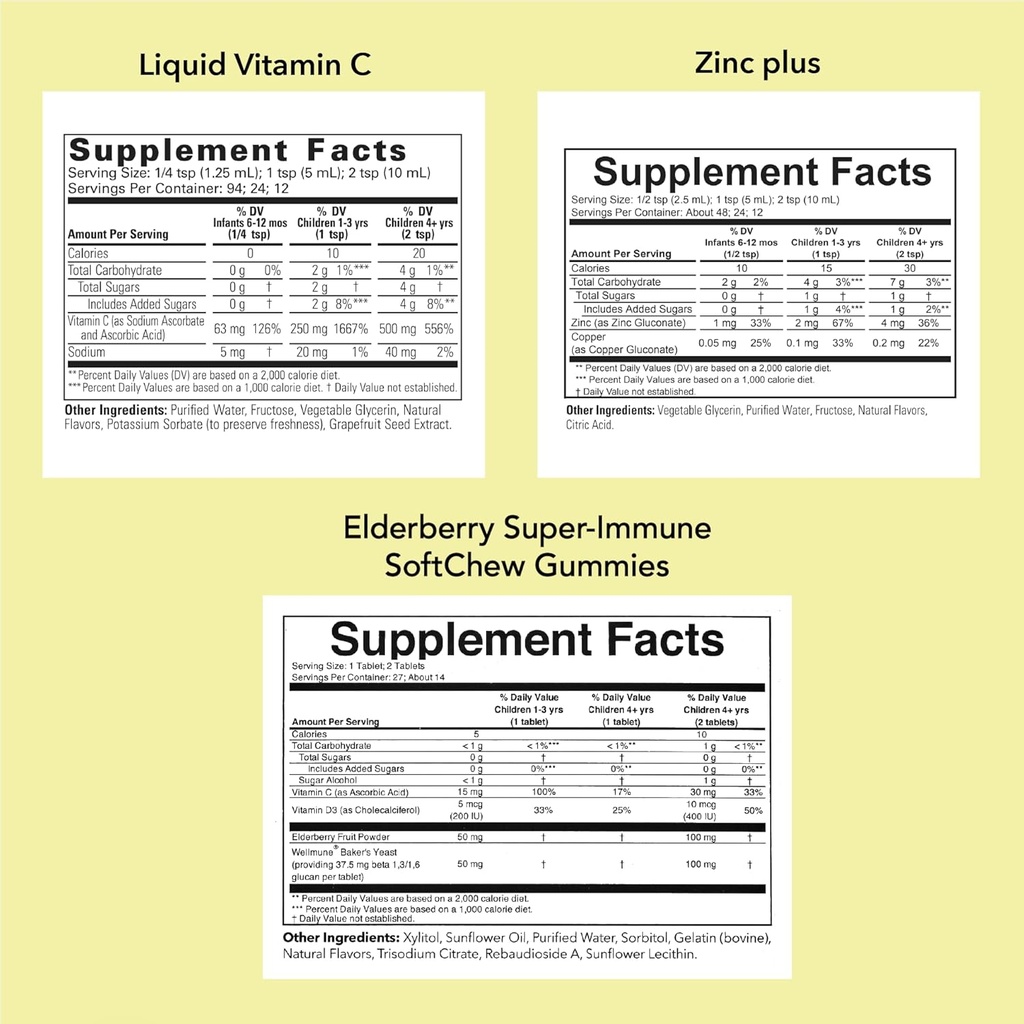 ÇOCUKLIFE ESSENTIALS Kids Immune Support Sche - Sıvı Vitamin C, Yaşlı Gummies ve Bebekler, Toddler ve Çocuklar için Sıvı Çinko