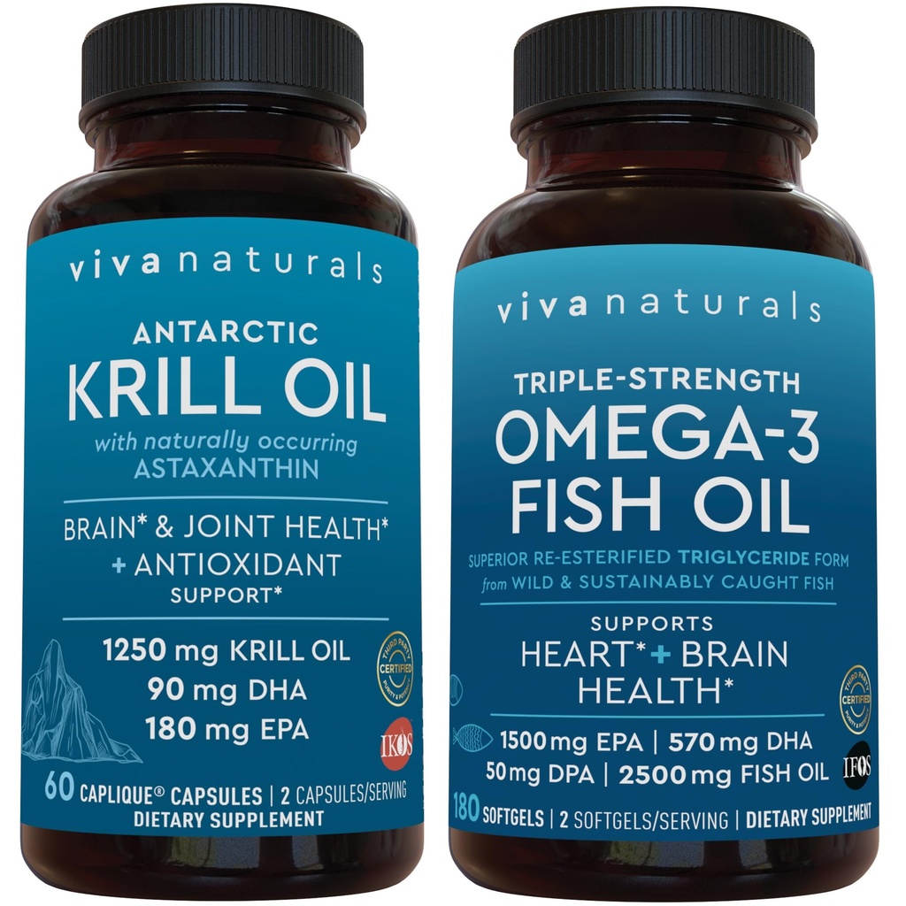 Antarktika Krill Oil ve Triple-Strength Omega 3 Fish Oil Sche, 1250 mg Krill Oil & 2,200 mg Balık Yağı Hizmet Edilmiş Omega 3 EPA ve DHA