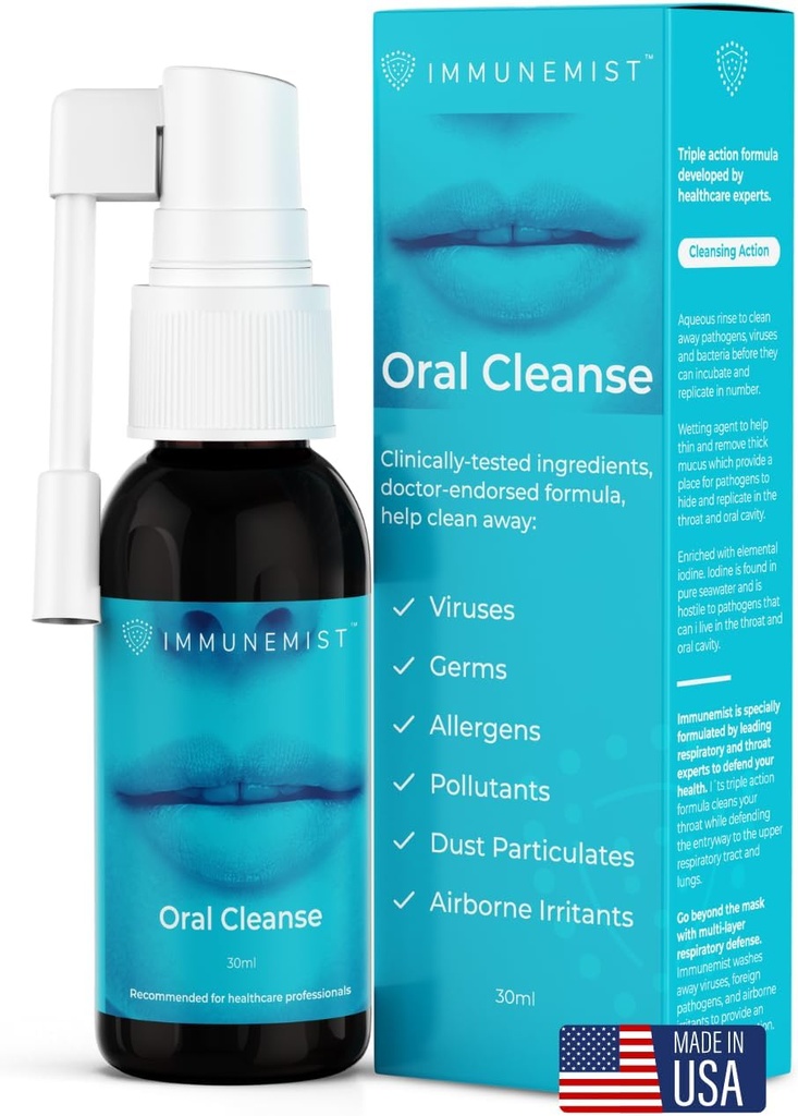 ImmuneMistTM Oral Cleanse - Iodine Throat Spray for Cold & Flu Relief - Oral Sore Throat Spray for Cough, Cleansing Against Bakteri, Germs, Virüsler - Immune Support up to 250 Doses - ABD'de Yap