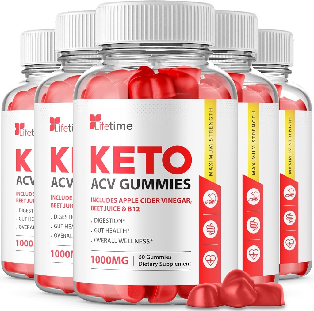 (5 Pack) Lifetime Keto Plus ACV Gummies - Resmi Formula, Vegan, GMO - Lifetime Keto Acc Gummies, Life Time Keto Vinegar, B12, Pomegranate Juice (300 Gummies)