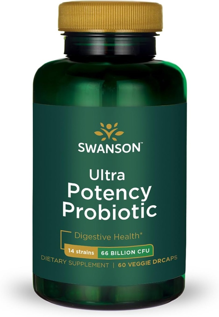 Swanson Ultra Potency Probiyotik Digestive Health Immune System Support 66 Milyar CFU Prebiyotik NutraFlora scFOS 60 DRcaps Veggie Capsules (Caps)