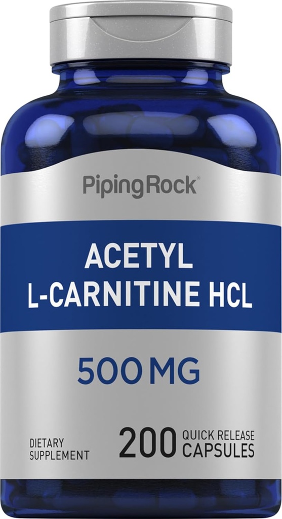 Piping Rock Acetyl L-Carnitine HCL | 500 mg | 200 Toz Capsules | Non-GMO, Gluten Free Supplement Supplement Supplement