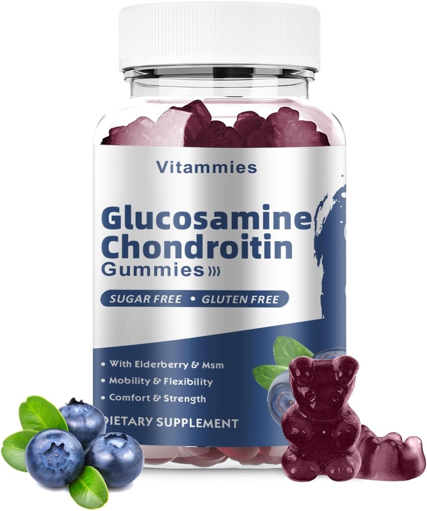 Glucosamine Chondroitin Gummies with MSM & Elderberry Extra Strength - Ortak Destek, Antioksi Immune Support Supplement for Yetişkinler, Men & Women Minerals, coenzyme Q10, DHA- 60 Blueberry Gummies
