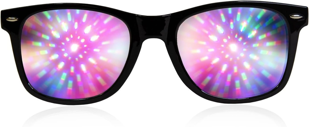 GloFX Black Frame Halo Diffraction Gözlükleri - Halo Light Effects için Lazer Etched, Raves & Festivals için Dayanıklı & Esnek