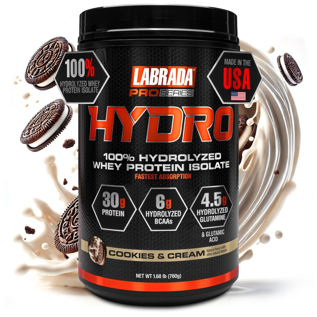 Labrada Hydro 100% Pure Hydrolyzed Whey Protein Isolate Toz, Lactose ücretsiz, 6g BCAA'nın, 4.5g Glutamine, En Hızlı Digesting Whey kullanılabilir, Instant Mix, Delicious Taste 20 Services (Kur & Cream)
