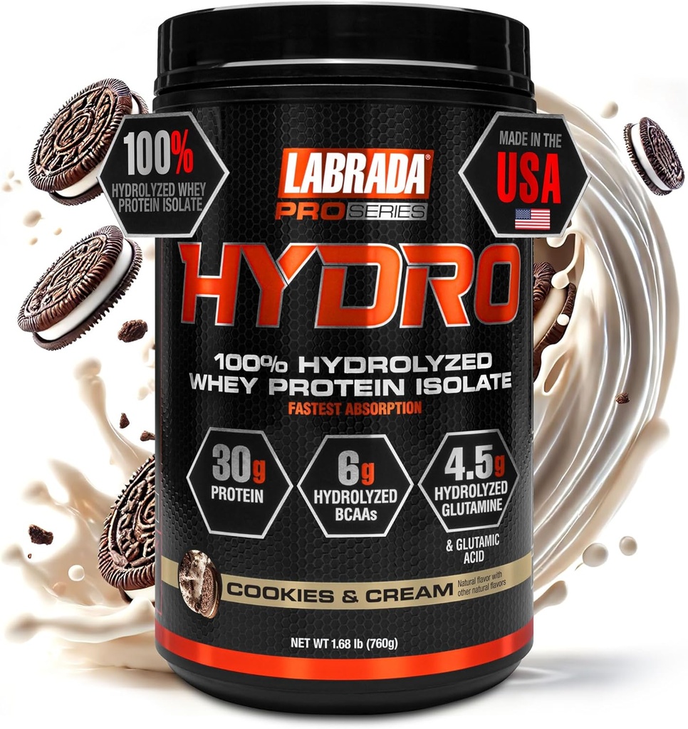 Labrada Hydro 100% Pure Hydrolyzed Whey Protein Isolate Toz, Lactose ücretsiz, 6g BCAA'nın, 4.5g Glutamine, En Hızlı Digesting Whey kullanılabilir, Instant Mix, Delicious Taste 20 Services (Kur & Cream)