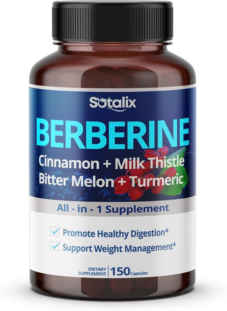 Ceylon Cinnamon ile Premium Berberine Supplement, Bitter Melon, Milk Thistle - 150 Day Supply (150 Kont)