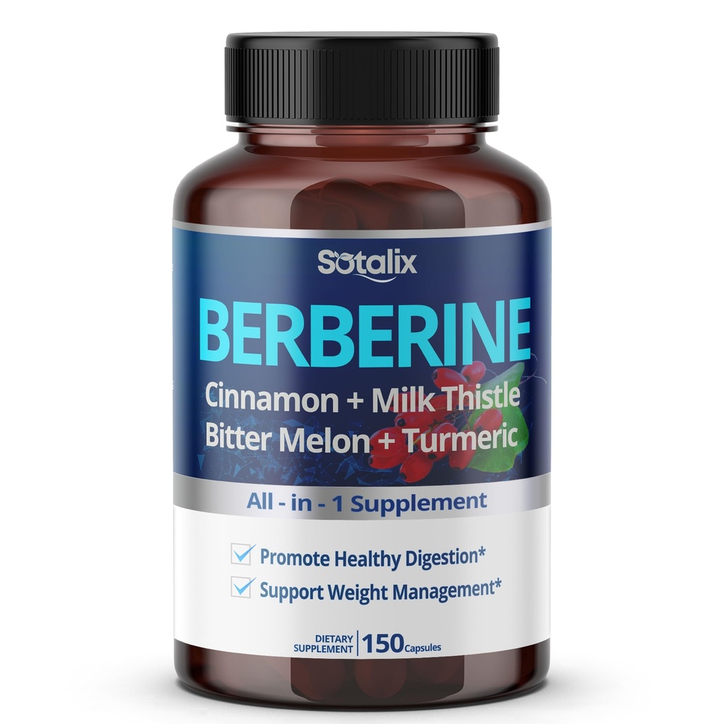 Ceylon Cinnamon ile Premium Berberine Supplement, Bitter Melon, Milk Thistle - 150 Day Supply (150 Kont)