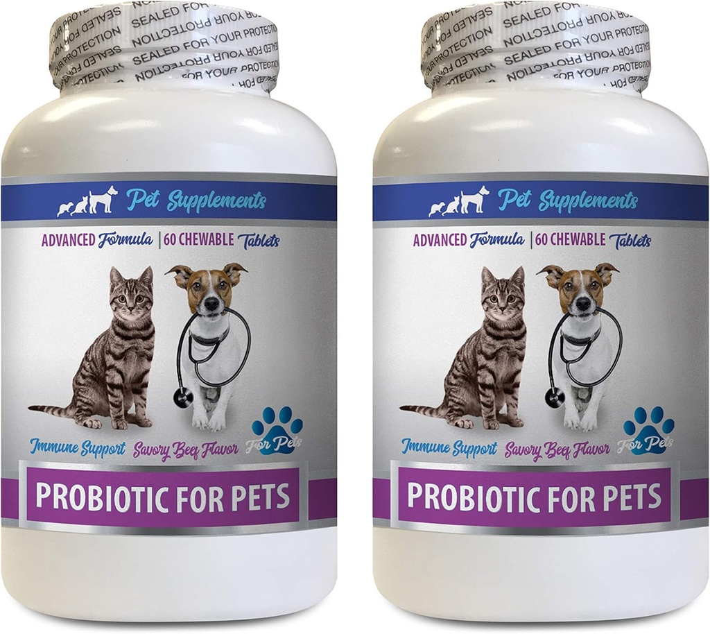Kediler Bad Breath Home Remedy - Hayvanlar için PROBIOTICS - Köpekler Kediler - Kötü Gaz ve Nefes Tedavileri - Gelişmiş Immune Boost - kedi probiyotikleri pet finalleri - 2 Şişeler (120 Tedaviler)