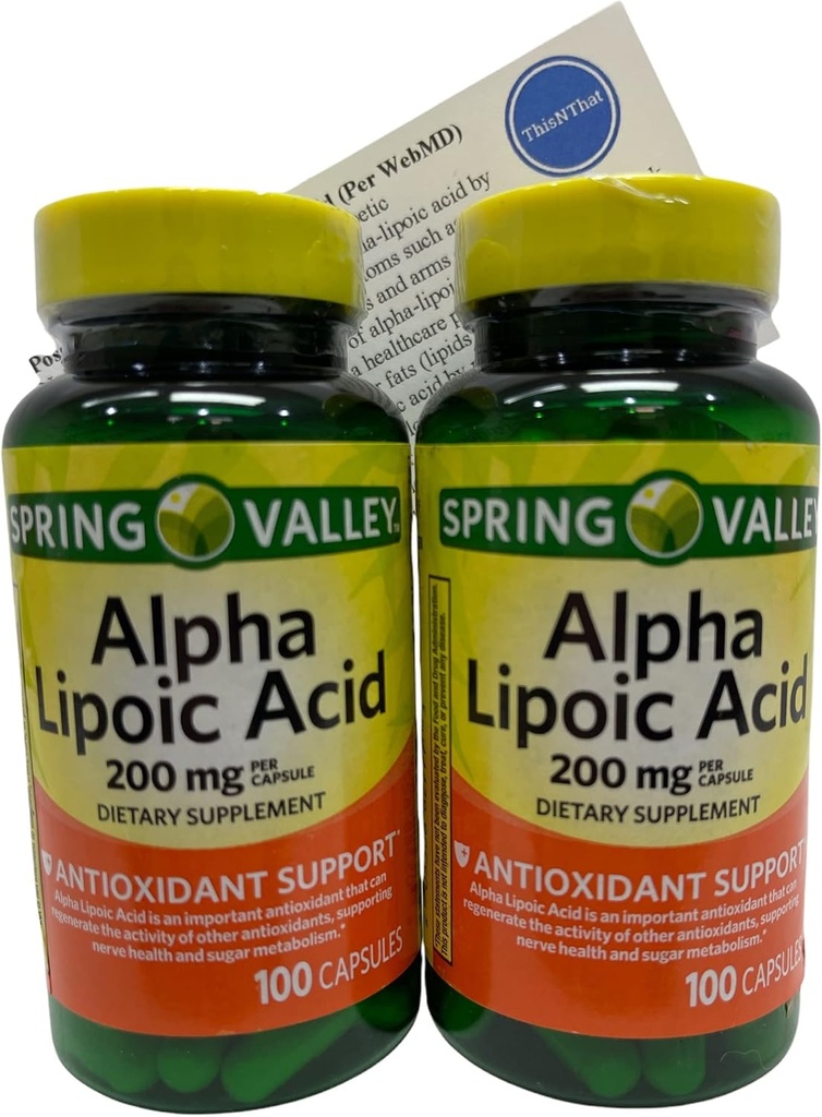 BuN Bu Beslenme Supplement Support Sche: (2) Alfa Lipoic Acid Tip Kartının 200 mg 100 ct Şişeleri