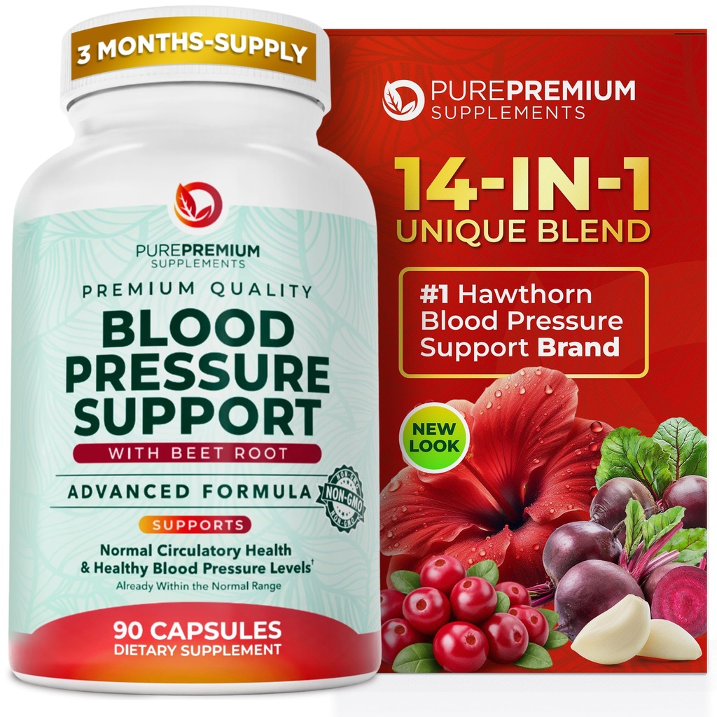 PurePremium Beet Root Capses for Blood Pressure Support – 700mg Advanced Formula with Beetroot Powder, Hawthorn, Hibiscus & Σκόρδο για την κανονική παραγωγή οξειδίου του αζώτου & την υγεία της καρδιάς – Non-GMO - 90ct