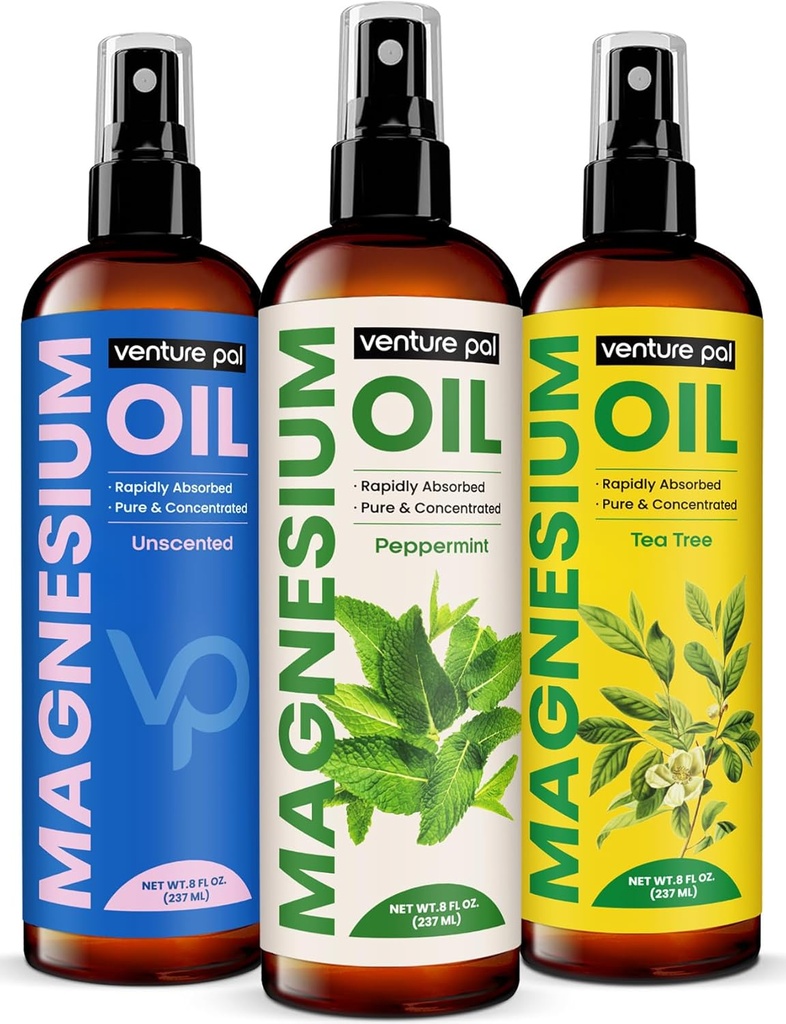 Venture Pal 100% Pure Magnezyum Oil Spray with Peppermint, Fast Abxia, Less Sting, Ultra-Soothing for Sleep & Muscle Relaxation, Seven (Big 8 oz) Minerals