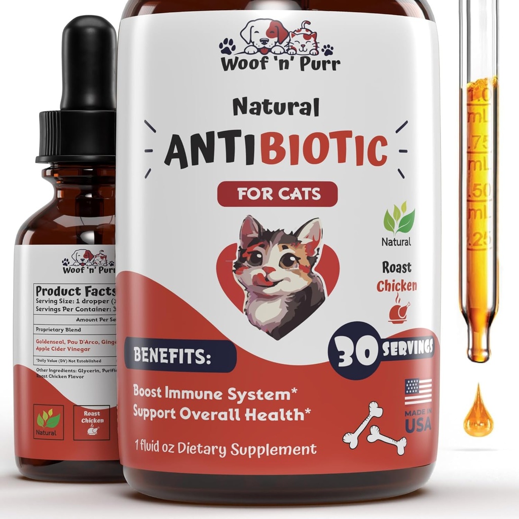 Doğal Kedi Antibiyotik - Kediler için Antibiyotikler - Pet Antibiyotikler - Cat Antibiyotikler - Cat Antibiyotikler - Cat UTI Antibiyotikler - 1 fl oz: Roast Chicken Flavor