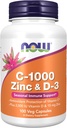 NOW Supplements, C-1000 Zinc & D-3, Seasonal Immune Support*, 100 Veg Capsules
