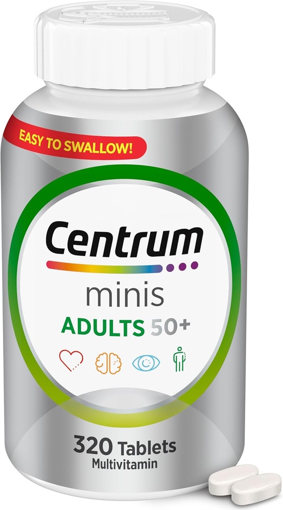Centrum Minis Silver Multivitamin Tableti Yetişkinler için 50 Plus, Multimineral Supplement, Vitamin D3, B-Vitamins, Gluten Free, Non-GMO Malzemeler, Supports Memory and Cognition in Yaşlı Yetişkinler - 320 Ct