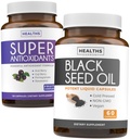 Antioksis & Black Seed Oil (1-Month Supply) Super Antioksi Supplement with Acai Berry, Goji Berry, Pomegranate & Trans Resveratrol (120 Capsules) & Black Seed Oil (Non-GMO & Vegan) 60 Capsules