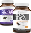 Antioksis & Black Seed Oil (1-Month Supply) Super Antioksi Supplement with Acai Berry, Goji Berry, Pomegranate & Trans Resveratrol (120 Capsules) & Black Seed Oil (Non-GMO & Vegan) 60 Capsules