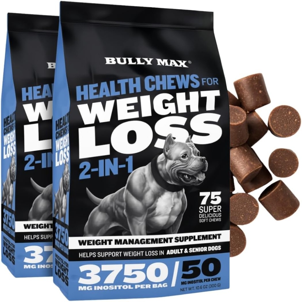 Bully Max 2in-1 Dog Health Chews for Kilo & Wellness – Yumuşak Chews for Adult & Senior Dogs – Destekler Digestion, Energy, & Health Body Kilo – 2 Packs (75ct each Pack)