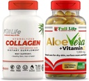 Full Life Hydrolyzed Collagen Supplement - Bovine Collagen Pills 90 Κάψουλες και Αλόη Βέρα με Βιταμίνη Ε Κάψουλες για το δέρμα - Ενυδατικό Ενυδατικό Πρόσωπο - 60 Σπάσιμο Κάψουλες