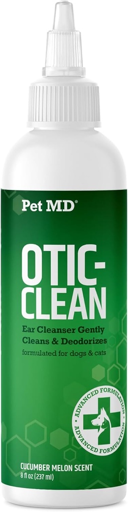 Pet MD Otic Temiz Köpek Kedileri ve Köpekler için Daha Temiz - Enfeksiyonlara Karşı Etkili Enfeksiyonlar Enfeksiyonlar, kaşıntı ve Kontroller Kulak Odor - 8 oz (Cucumber Melon)